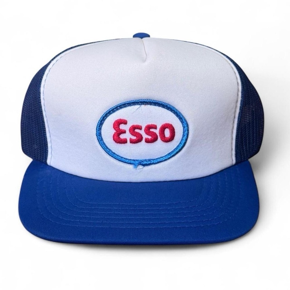 Vintage Esso Gas Station Trucker Mesh SnapBack Hat Pennant Winner Tag